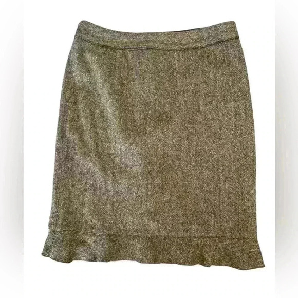 Club Monaco Womens Tweed  Wool Blend Pencil Ruffle Skirt Olive Green Size 4 - Picture 1 of 8